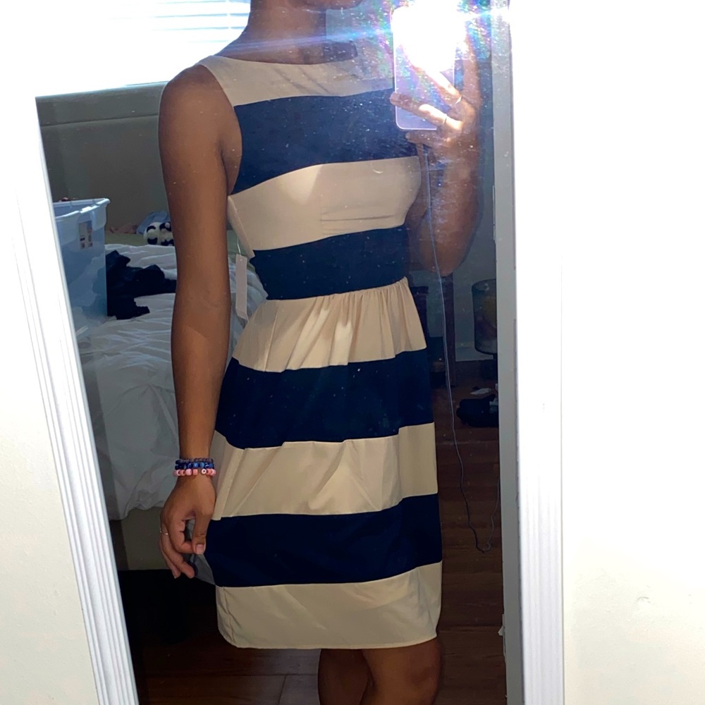 NWT B.Darlin High Neck Cream and Navy Dress